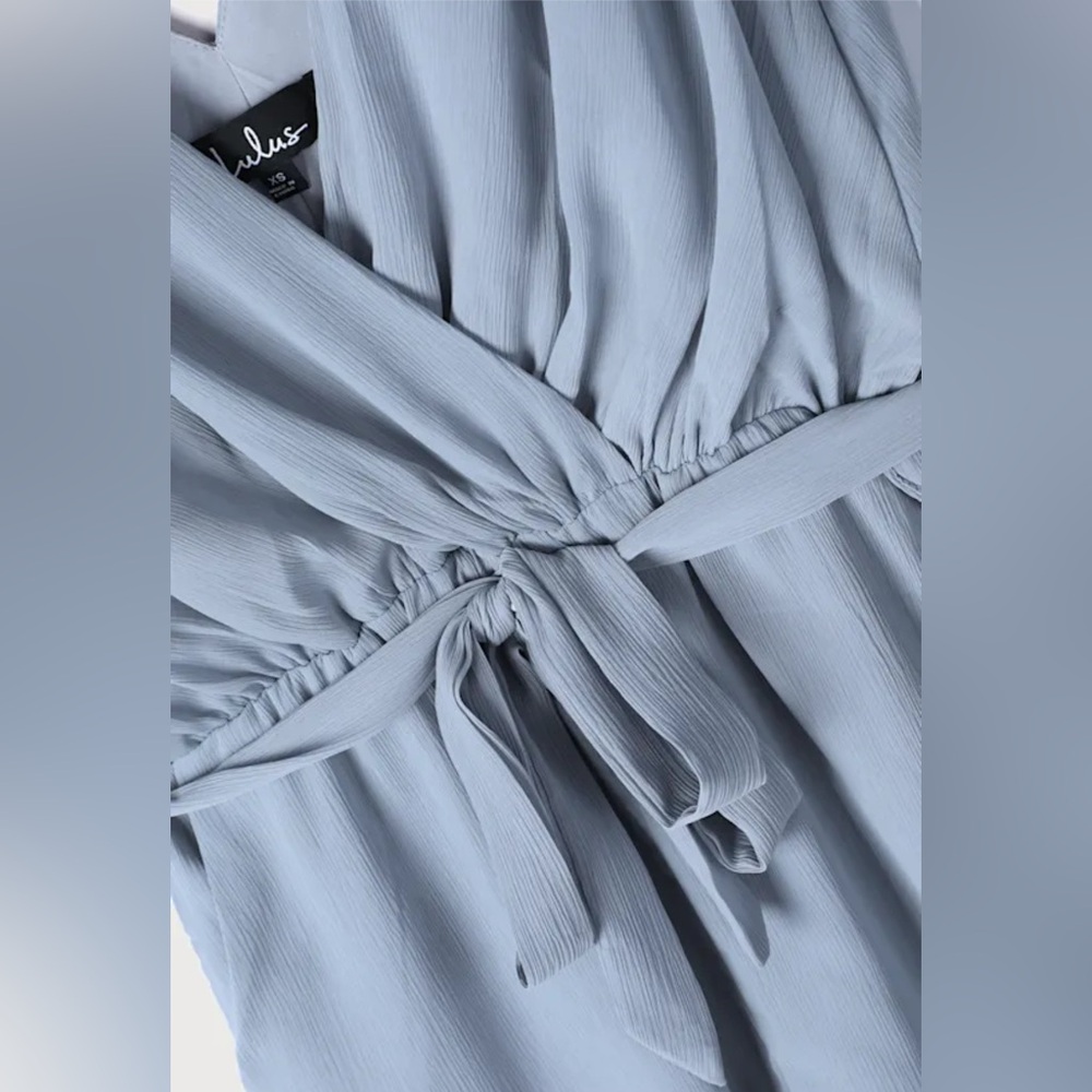 NEW Lulus Dusty Blue Gray Chiffon Romper - Picture 7 of 7